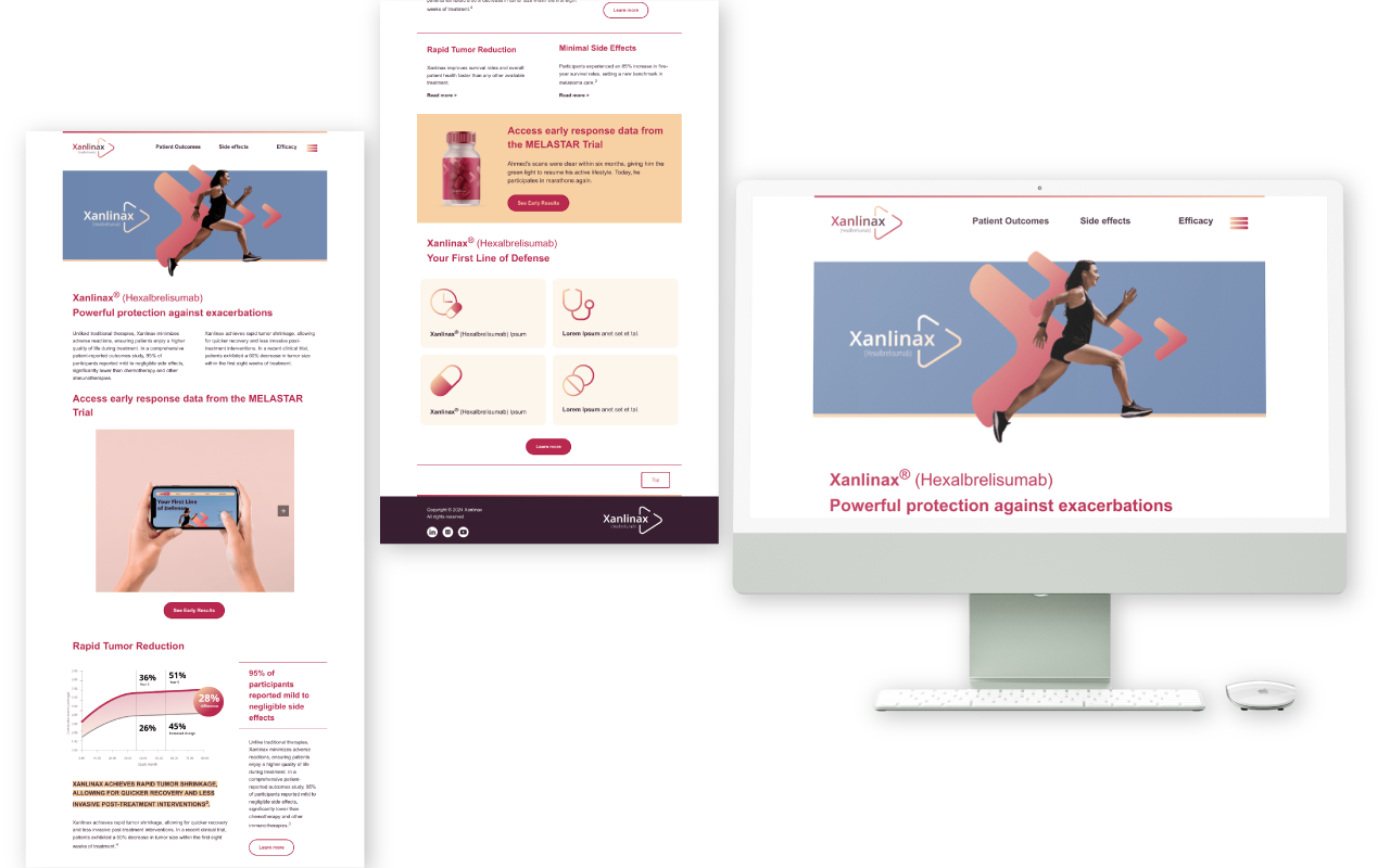 Branded pharma landing page built from reusable content blocks in Shaman