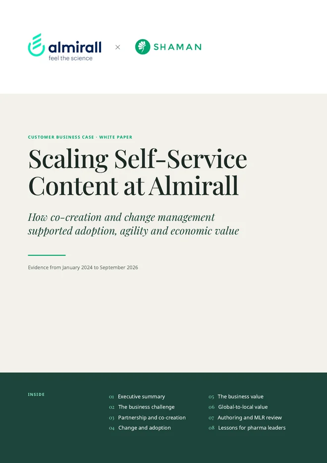 Cover of the white paper: Scaling Self-Service Content at Almirall