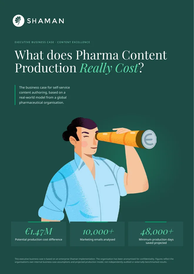 Cover of the executive business case: What Does Pharma Content Production Really Cost?